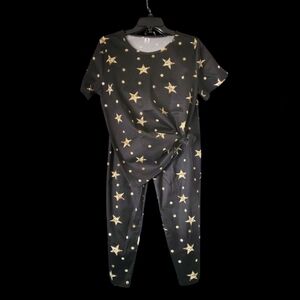 Cotton Blend Pajama Set - Black with Gold Stars Women's M/XL